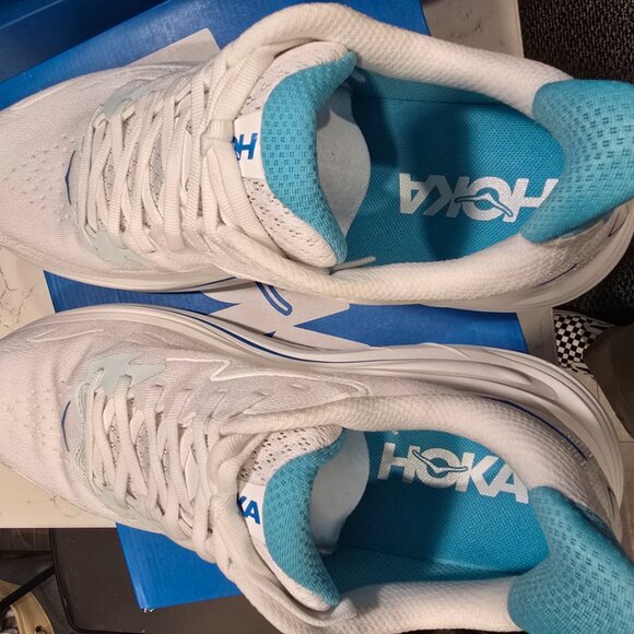 Hoka One Mens Clifton 10 Road Running Shoes - white / skyward blue Men's SZ 10.5 - Picture 8 of 16